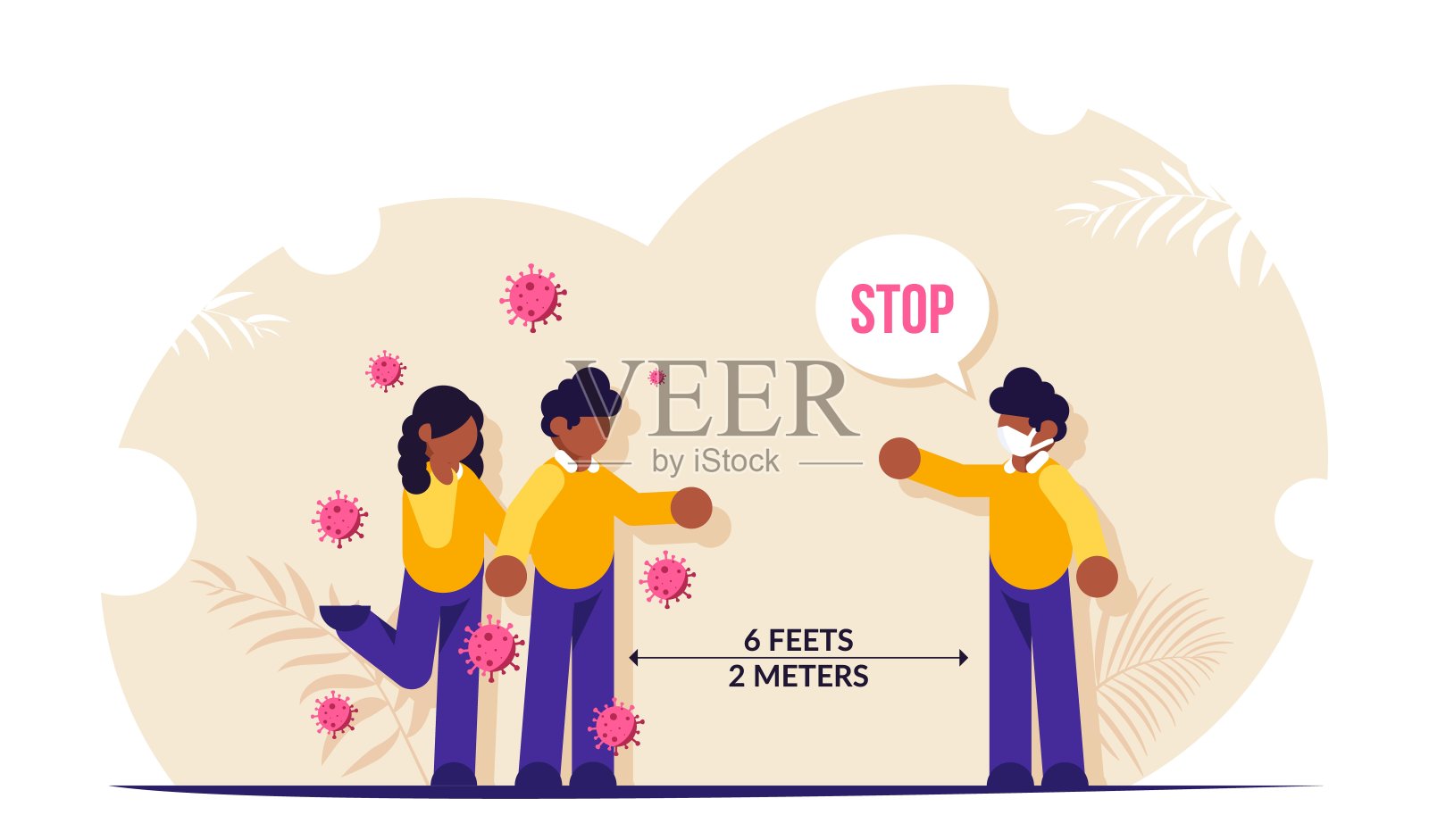 社交距离和杀菌剂口罩是预防covid-19病毒的一种方式。Moden平面矢量插图孤立在白色背景上。设计元素图片