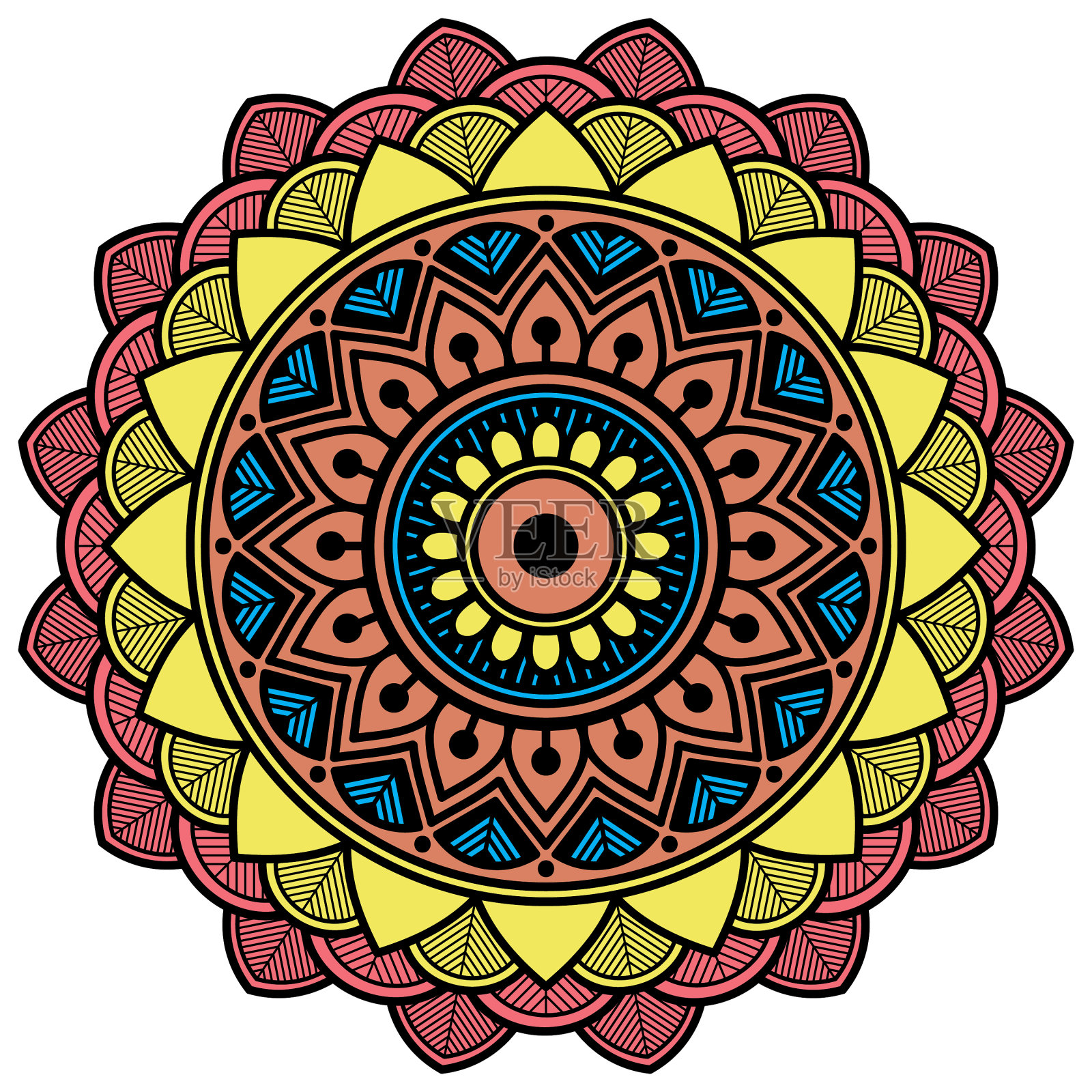 曼荼罗圆形装饰。可用于贺卡、手机壳打印等。手绘背景，矢量孤立在白色。每股收益10插画图片素材