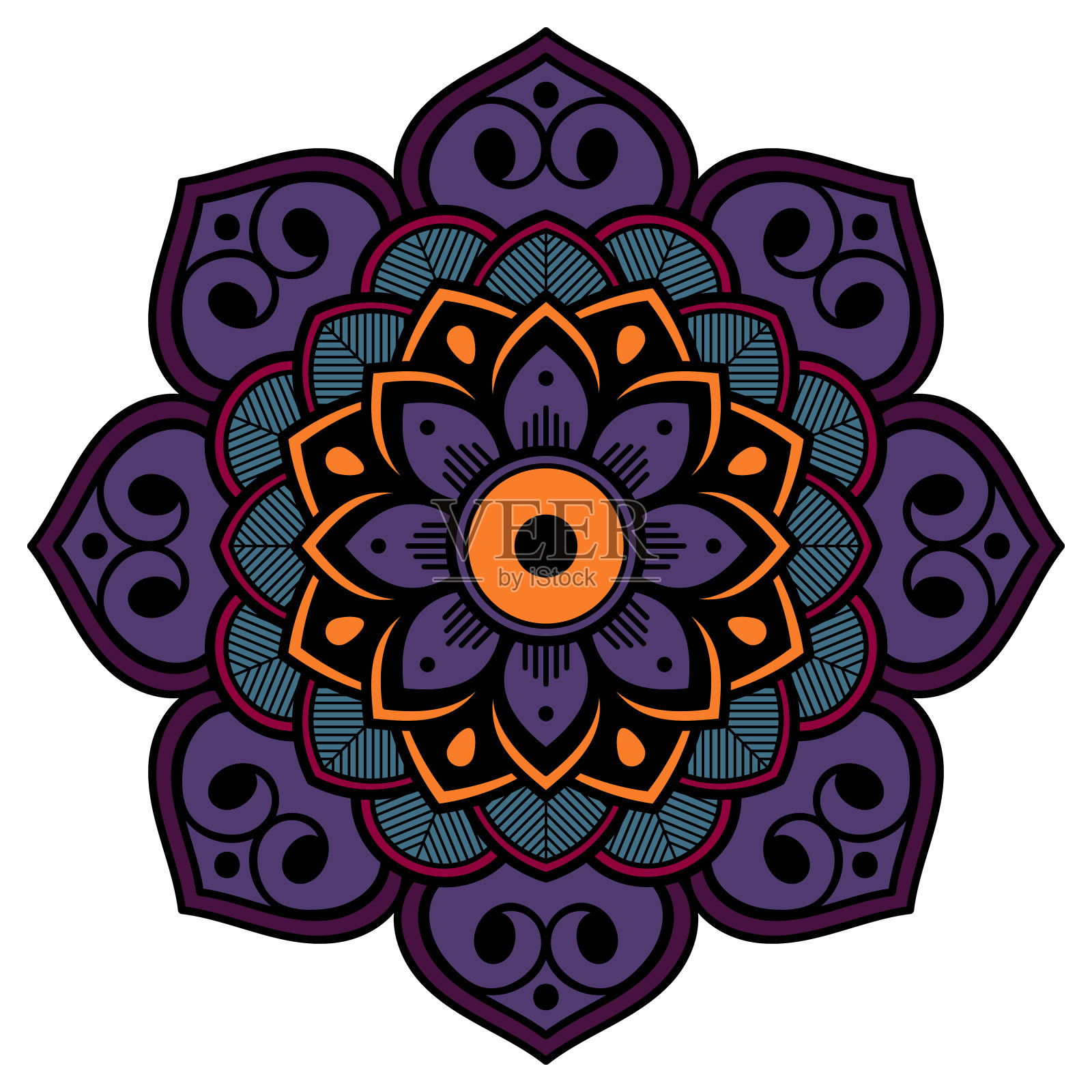 曼荼罗圆形装饰。可用于贺卡、手机壳打印等。手绘背景，矢量孤立在白色。每股收益10插画图片素材