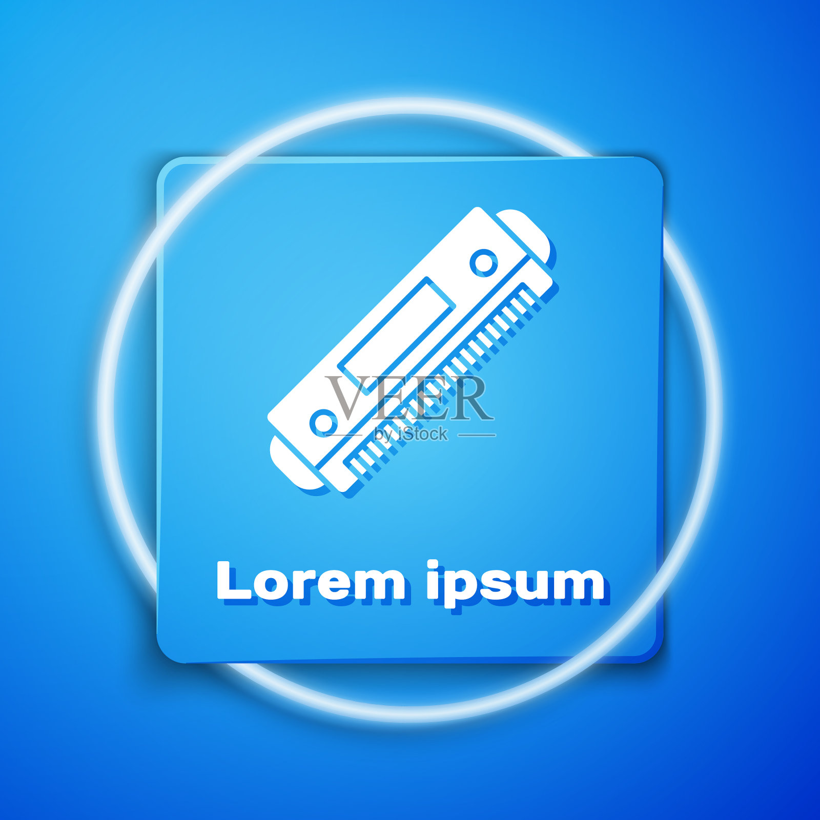 白色口琴图标孤立在蓝色背景插画图片素材