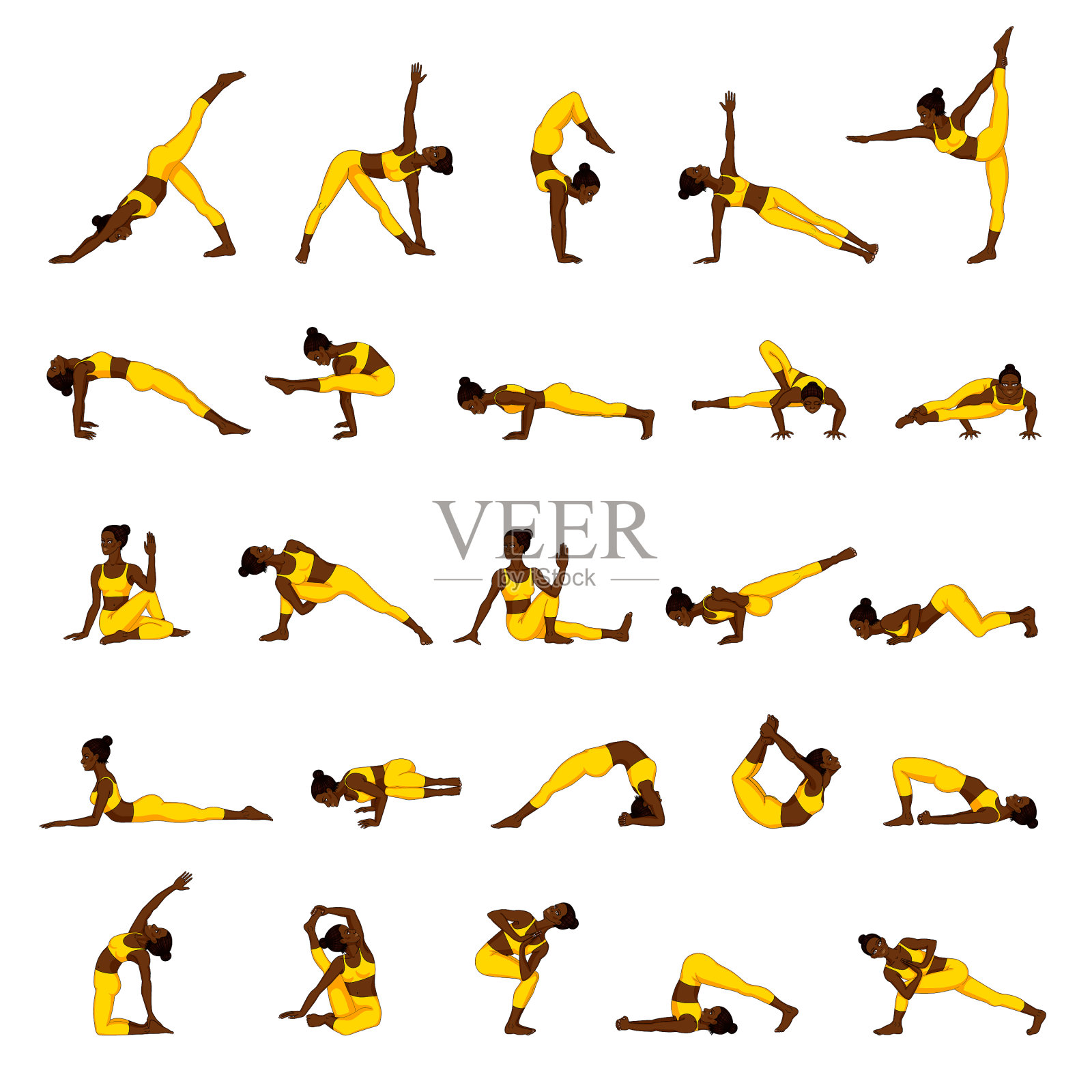 女人的剪影集合瑜伽体式插画图片素材