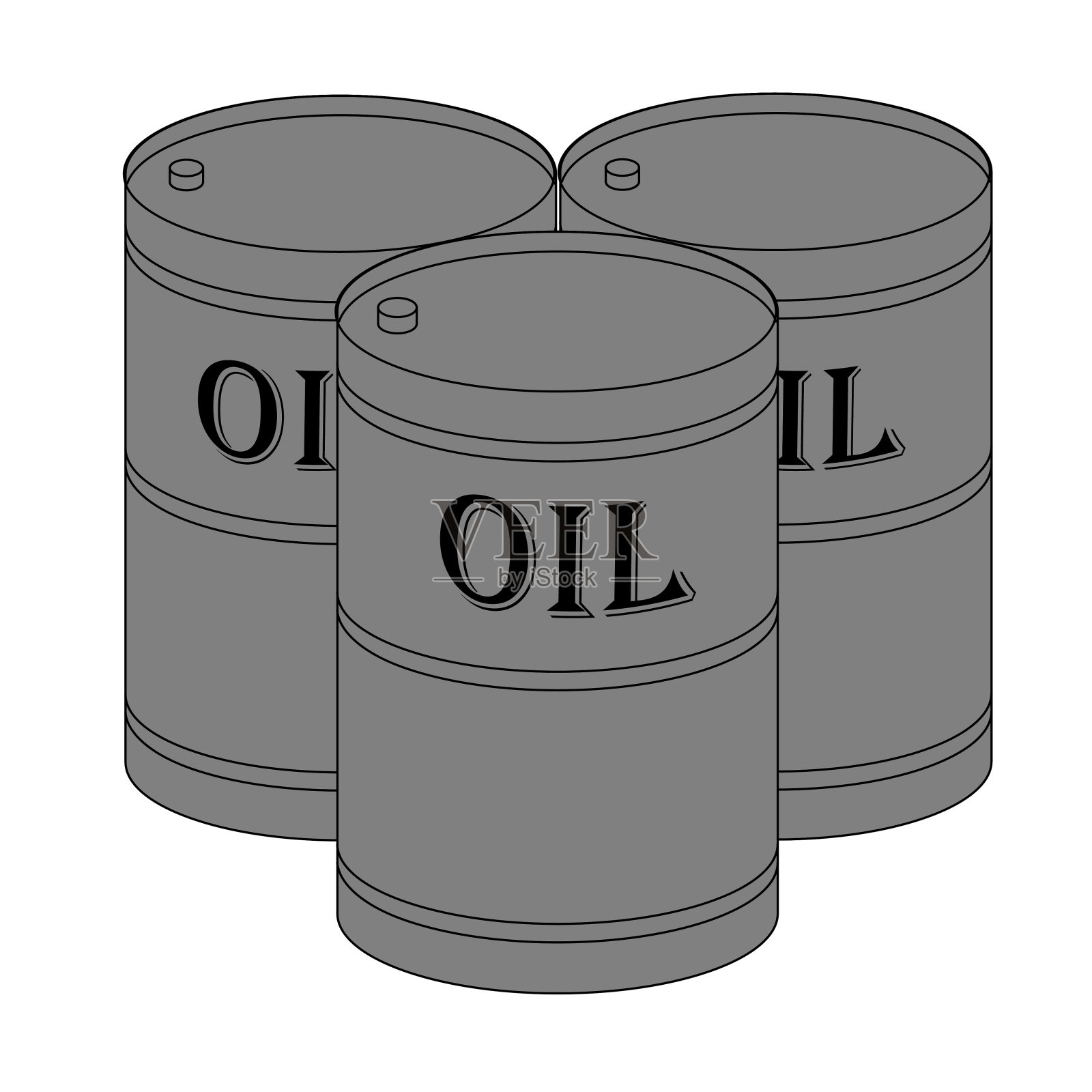 矢量插图，图标或标志的三个桶与石油，象征石油的输出，提取，运输，精炼，储存，技术设计元素图片