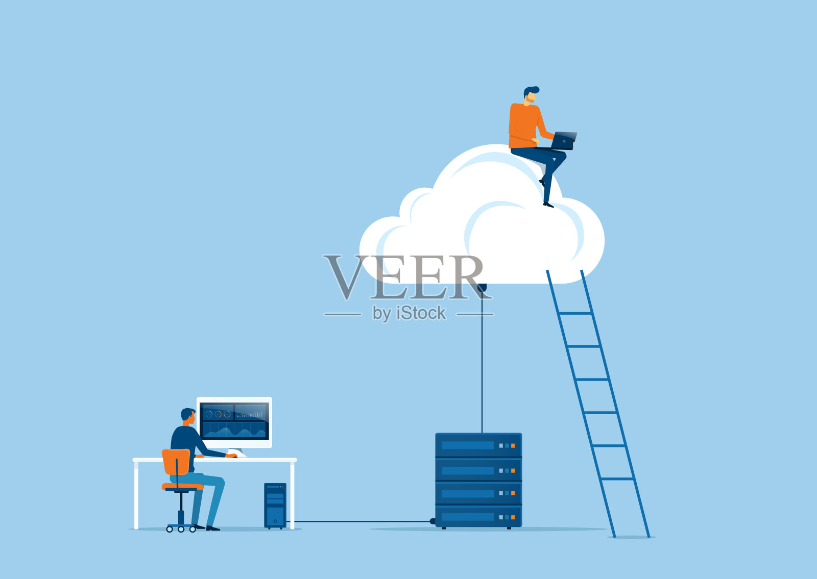 业务技术存储云计算服务理念与开发团队协同工作插画图片素材