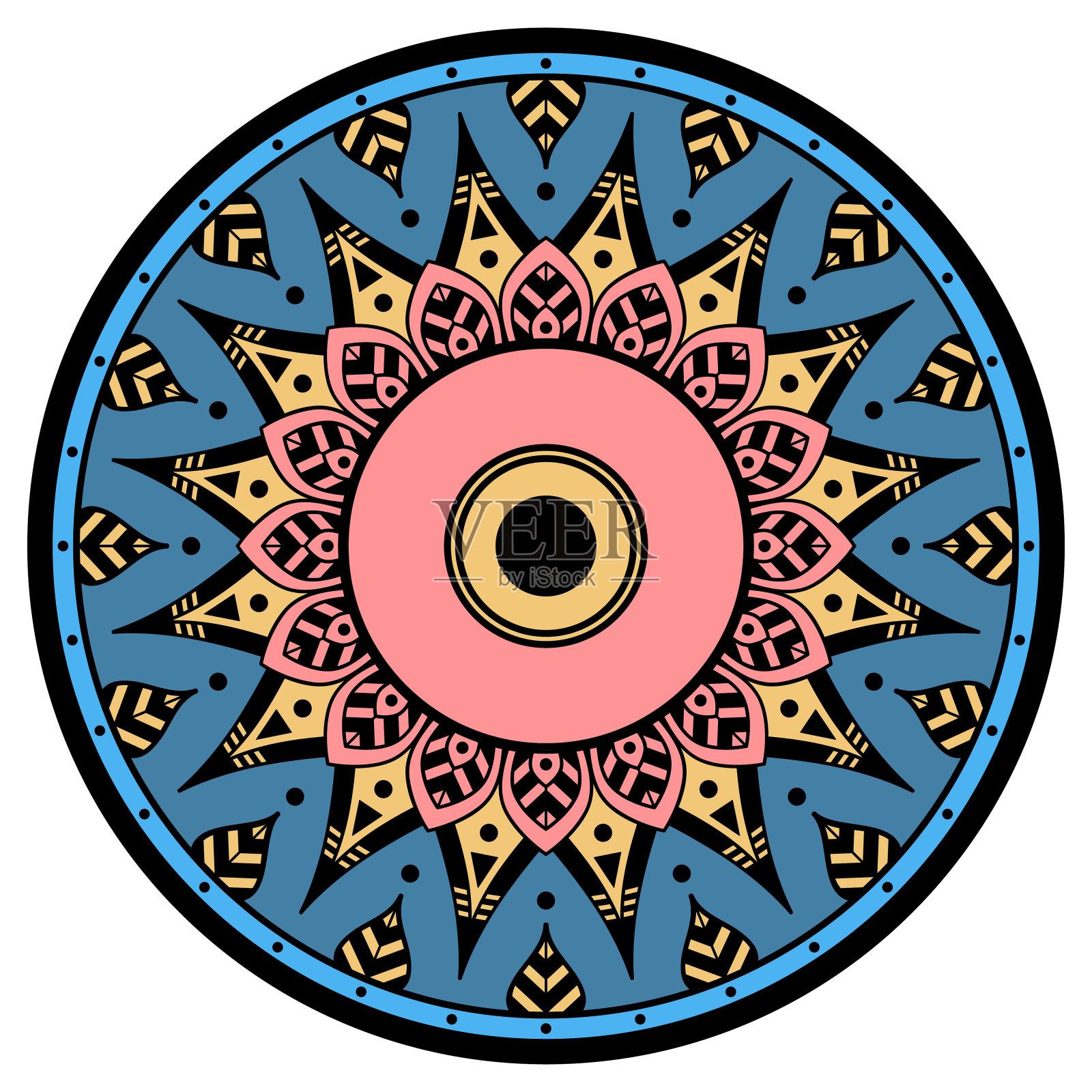 曼荼罗圆形装饰。可用于贺卡、手机壳打印等。手绘背景，矢量孤立在白色。每股收益10插画图片素材