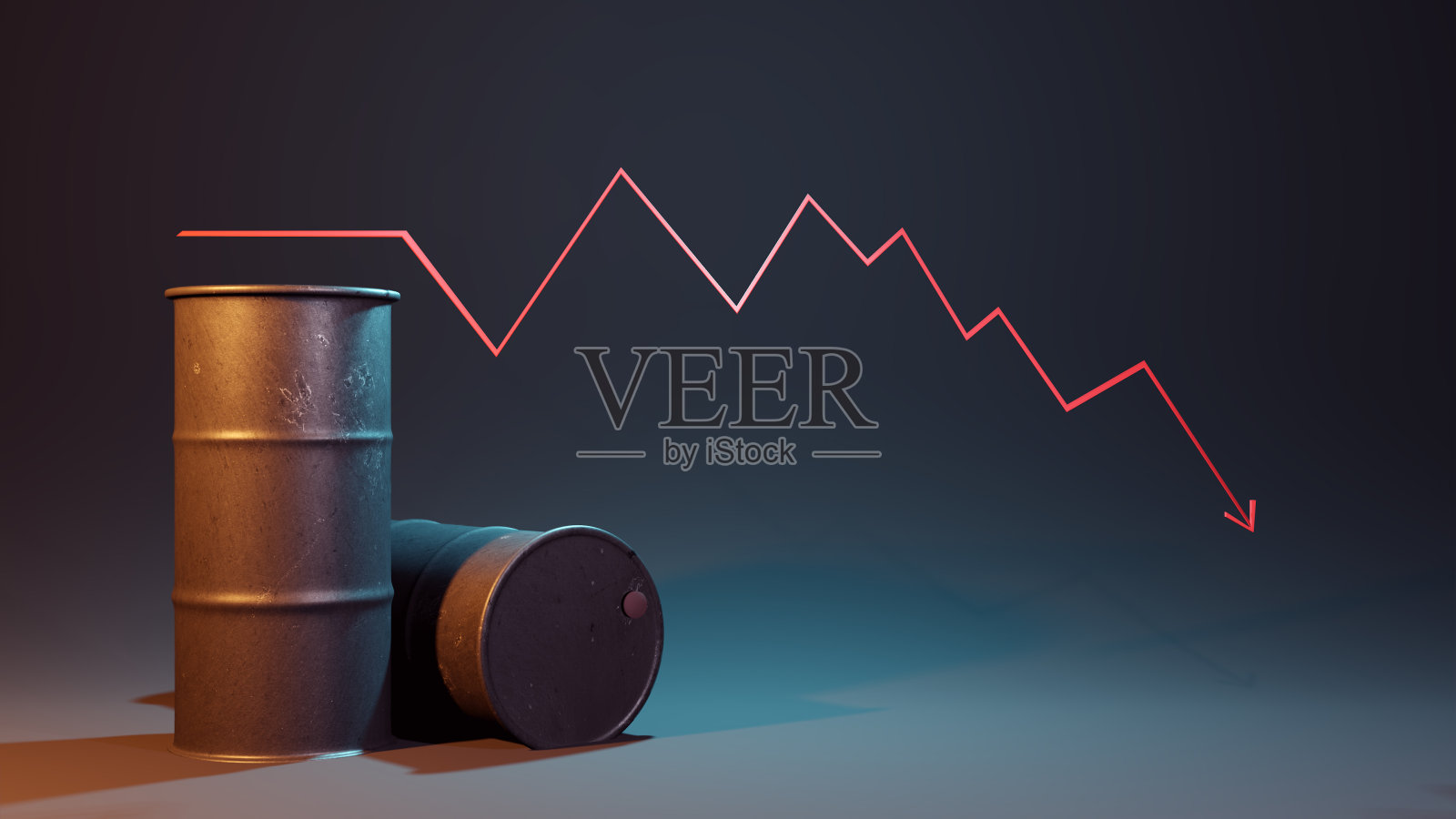 3 d预展/渲染。油价下跌图表。照片摄影图片