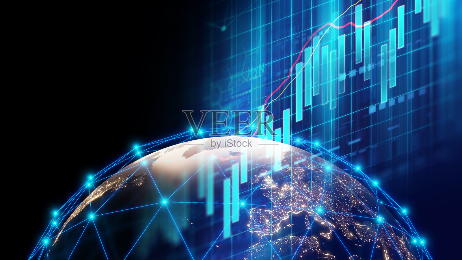 带有指标和成交量数据的股市投资图照片摄影图片