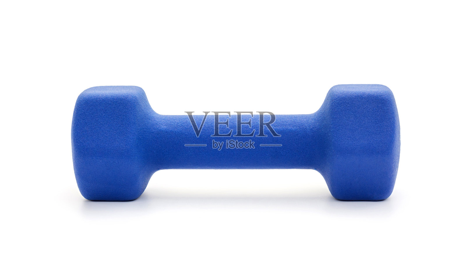 白色背景上的蓝色哑铃。照片摄影图片