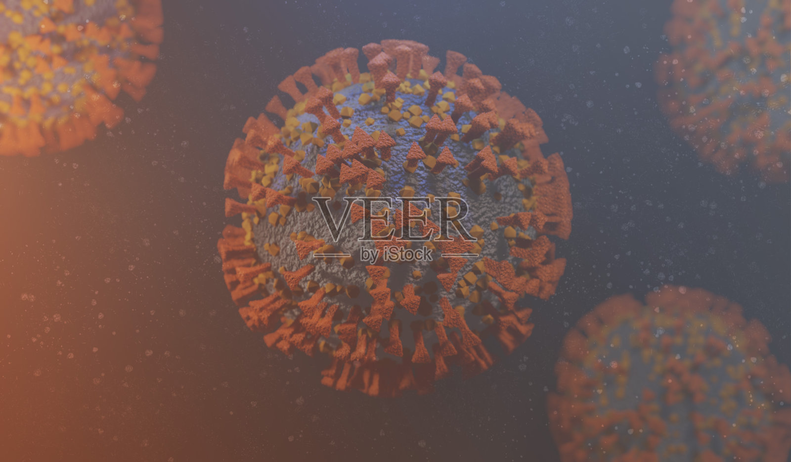 Covid-19冠状病毒，引起急性呼吸道感染的病毒细胞疾病和普通感冒显微镜病毒照片摄影图片