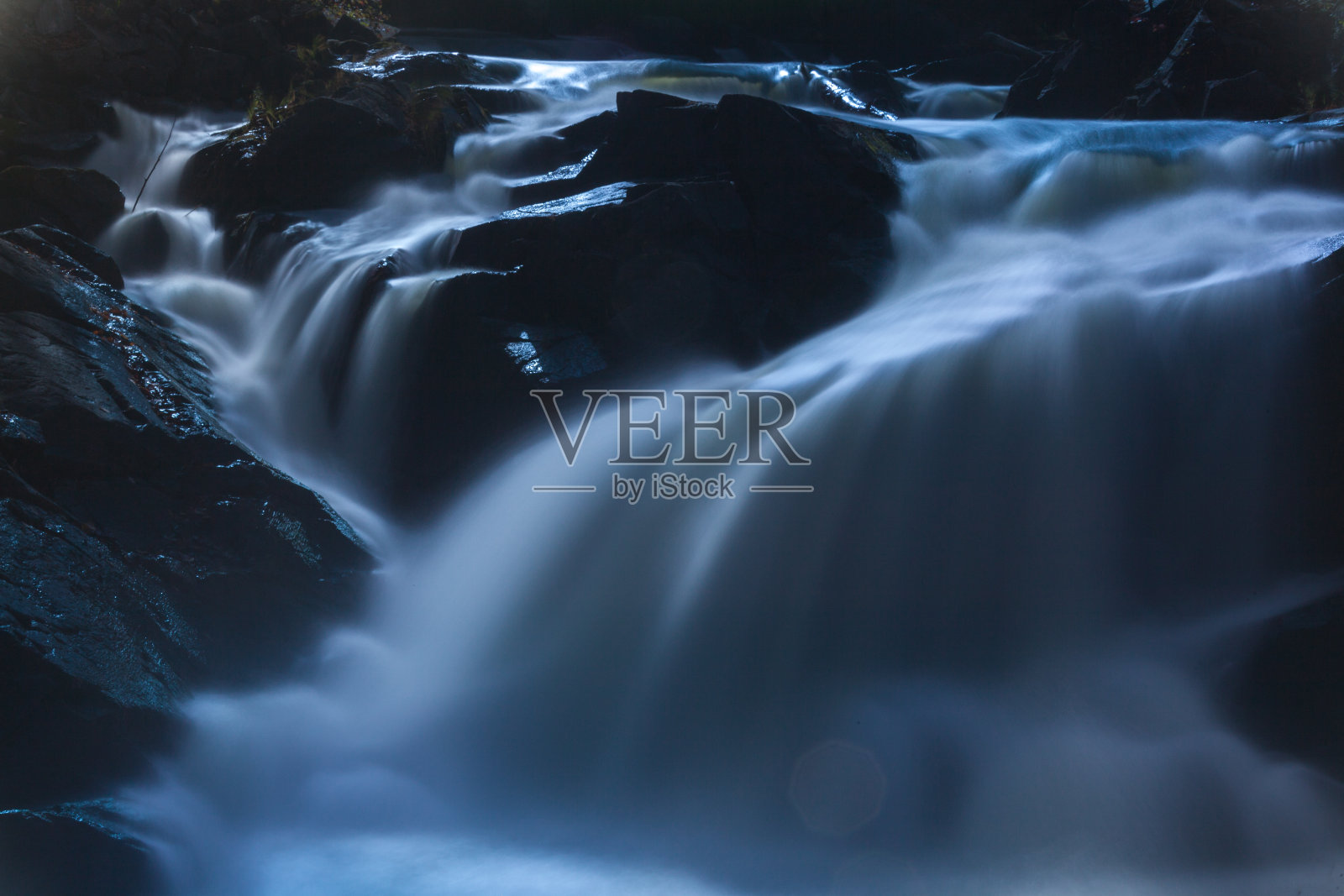 长时间曝光加拿大阿尔蒙特瀑布。照片摄影图片