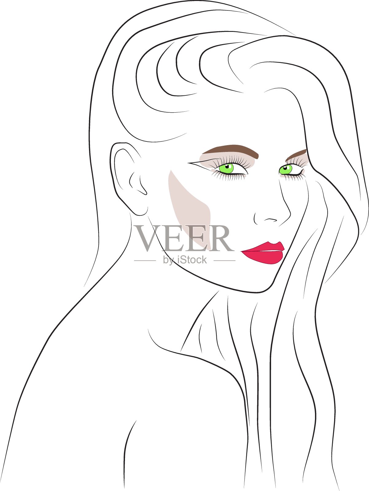美丽的女人的脸与化妆手绘矢量插图插画图片素材