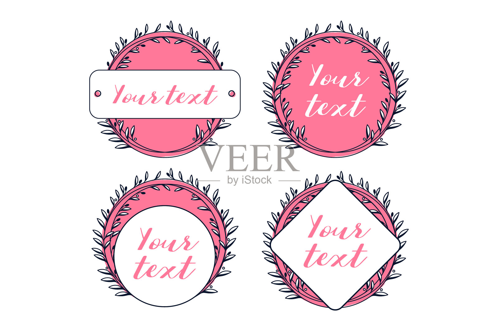 手绘花卉婚礼徽章设计元素图片