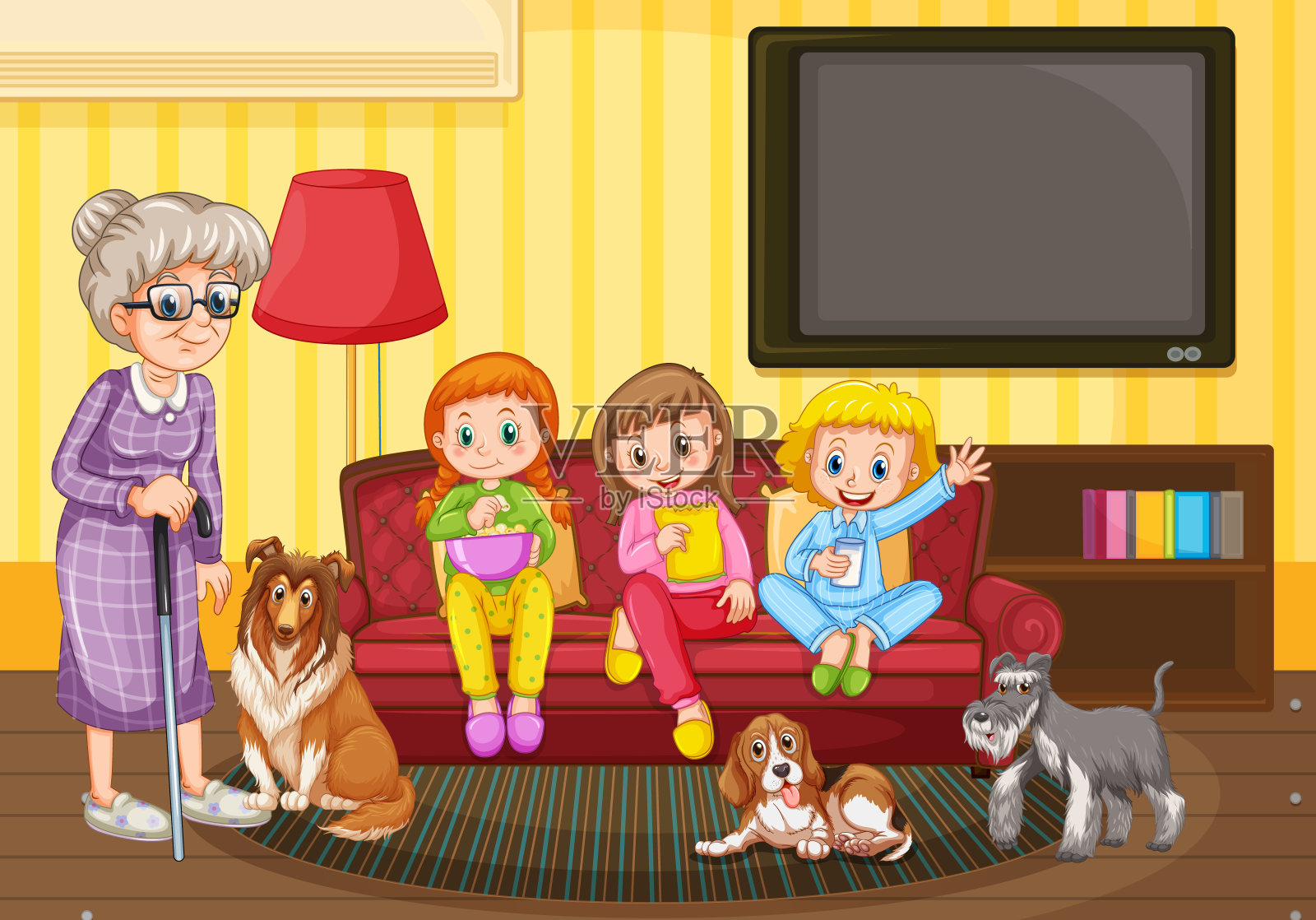 人们呆在家里和家人在一起的场景插画图片素材