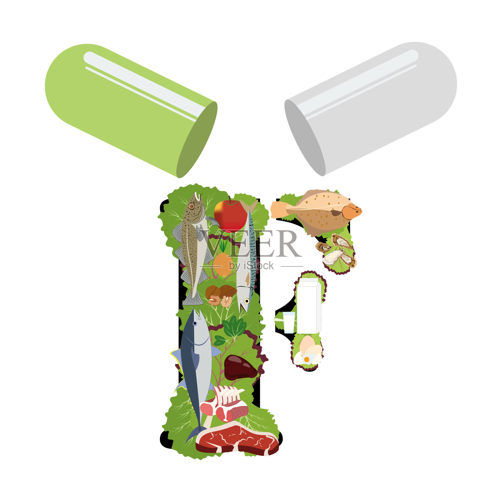氟健康营养丰富的食物载体说明插画图片素材