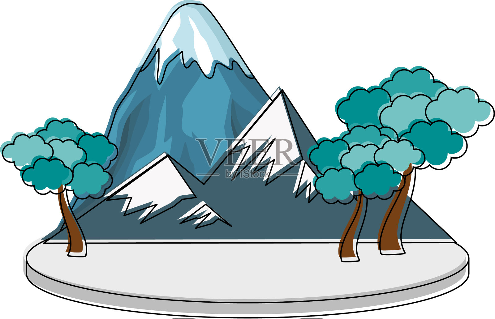 山上有雪和树插画图片素材