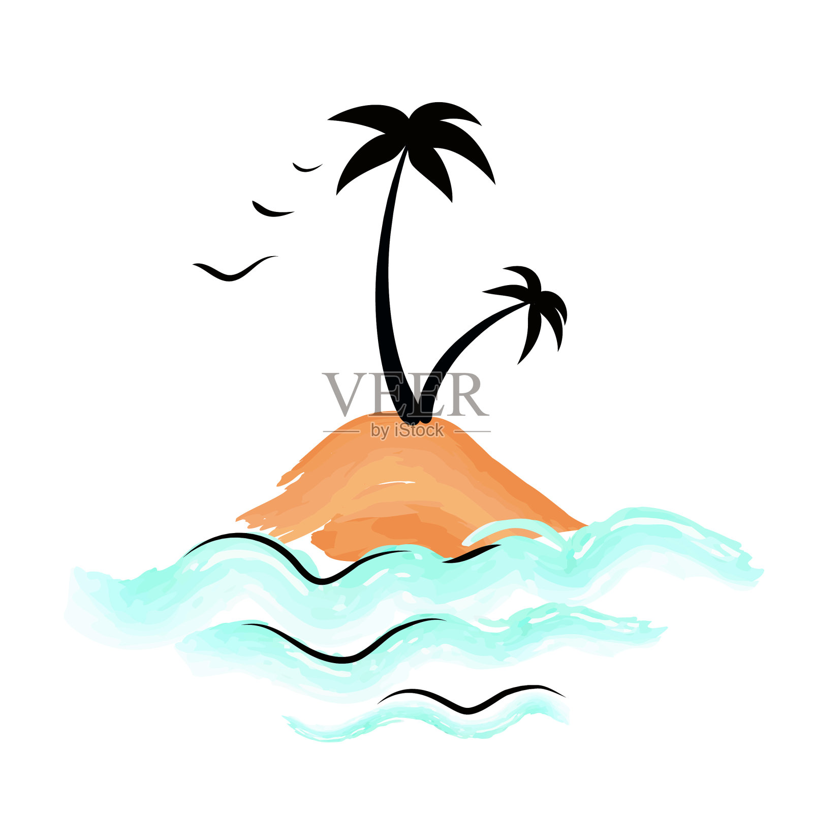 小岛上有孤立的棕榈树设计元素图片