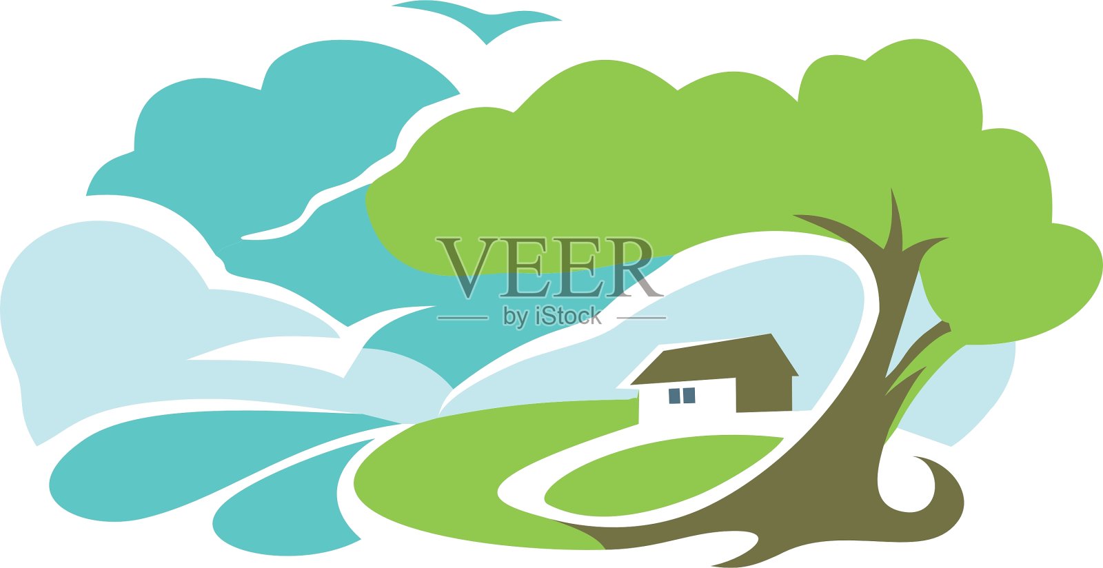 孤立抽象与五彩缤纷的乡村景观设计元素图片