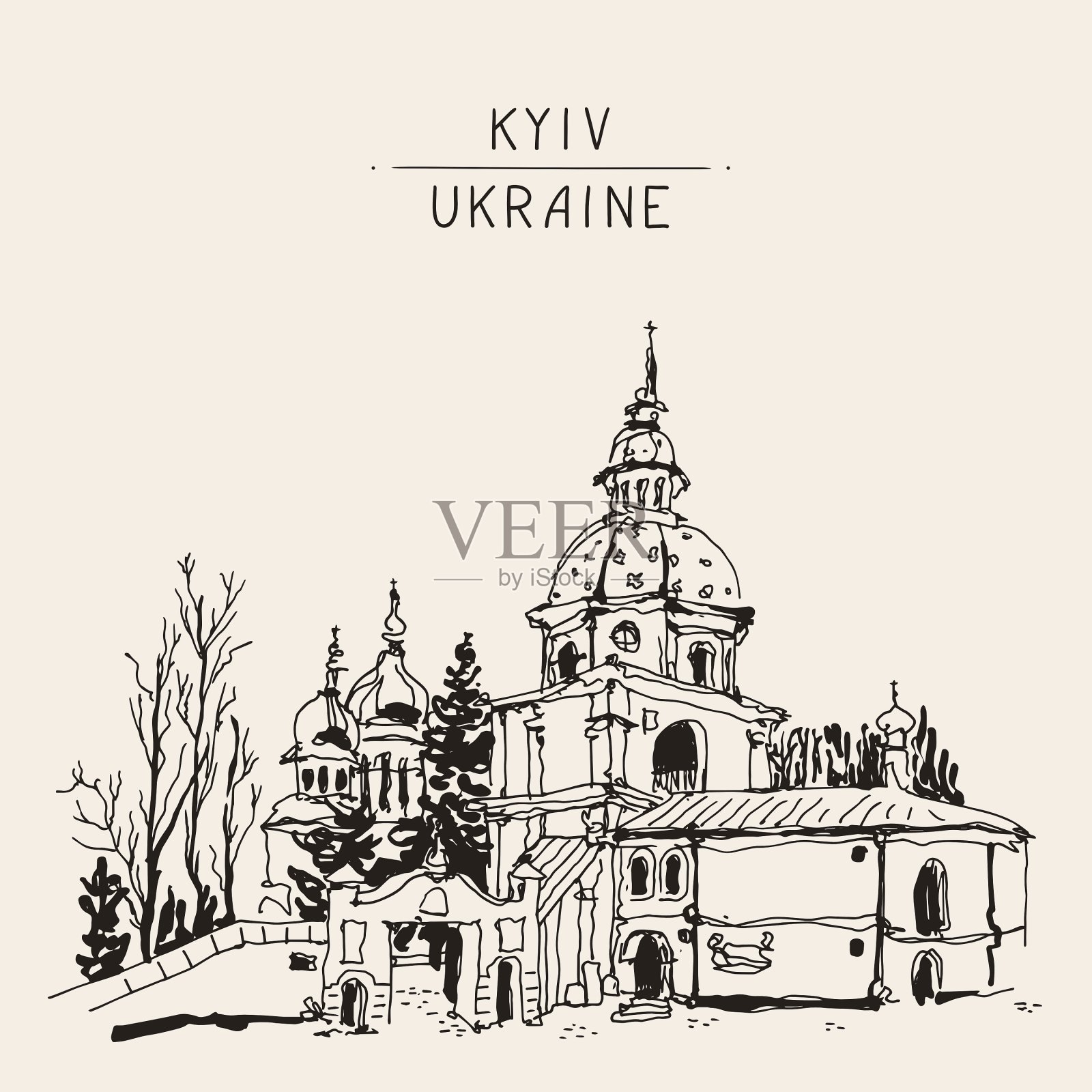 基辅Vydubychi修道院的草图插画图片素材