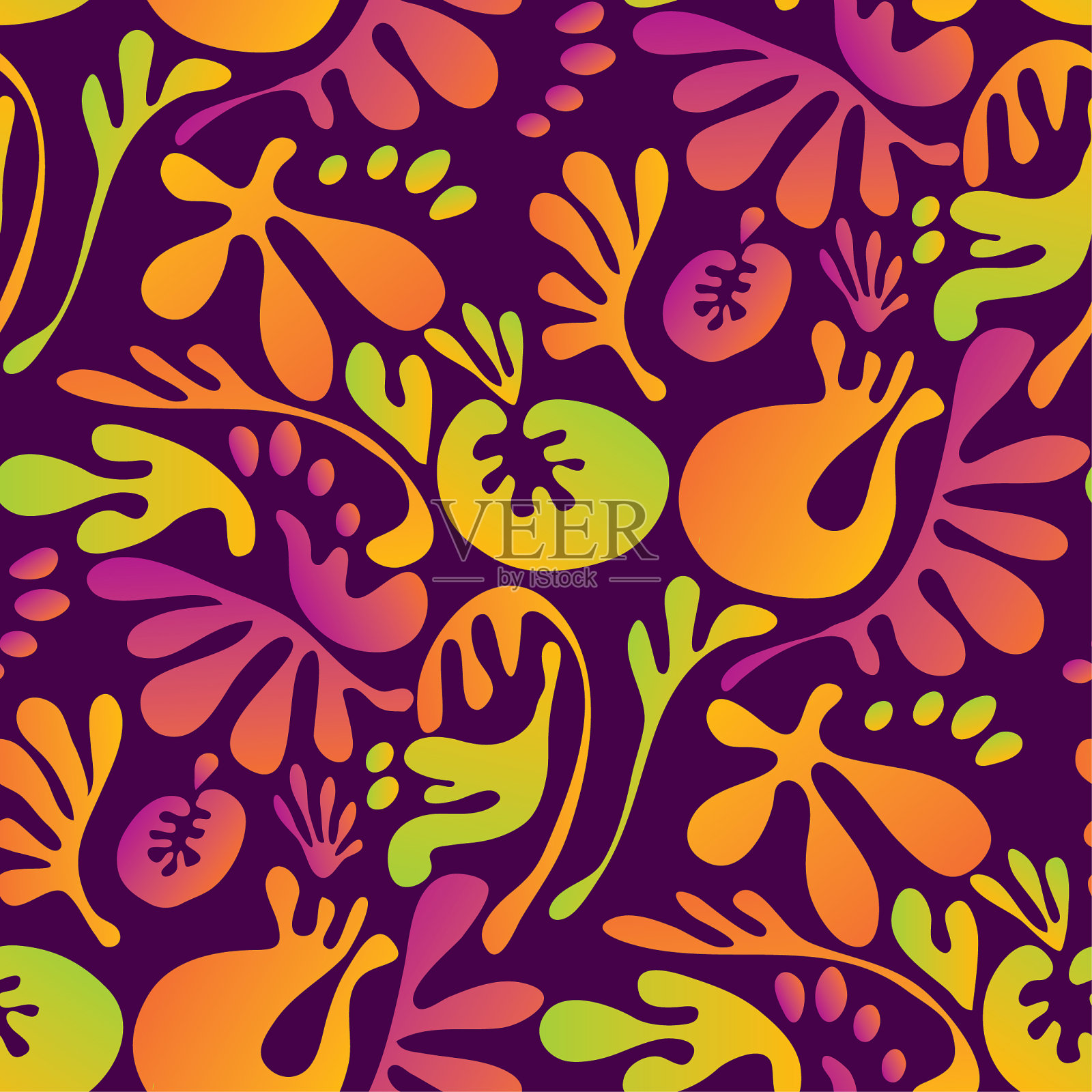 抽象热带彩色花卉无缝图案插画图片素材