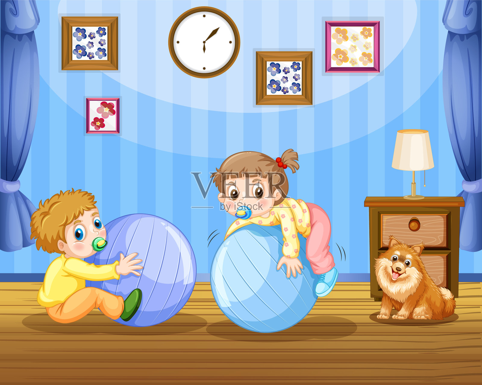 两个蹒跚学步的孩子插画图片素材