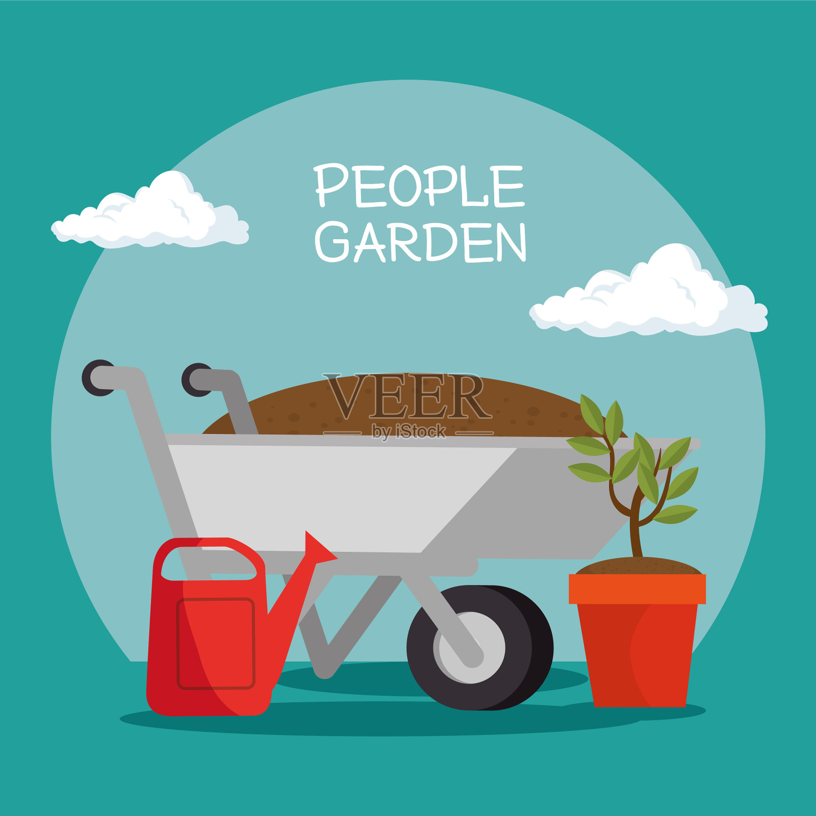 园艺元素和工具设计插画图片素材