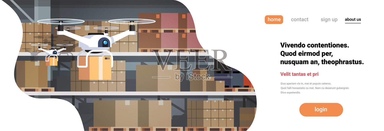 无人机工作现代仓库内部先进插画图片素材