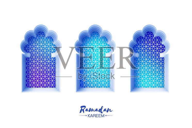 阿拉伯窗拱剪纸风格折纸插画图片素材