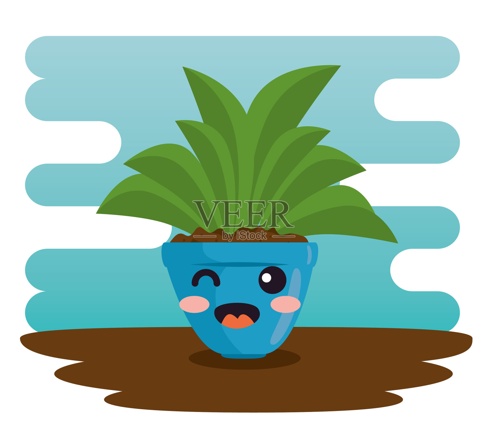 可爱的植物在盆栽卡哇伊的性格设计元素图片