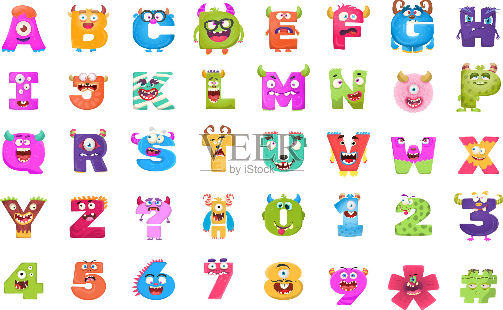 字母和数字怪物扁平图标插画图片素材