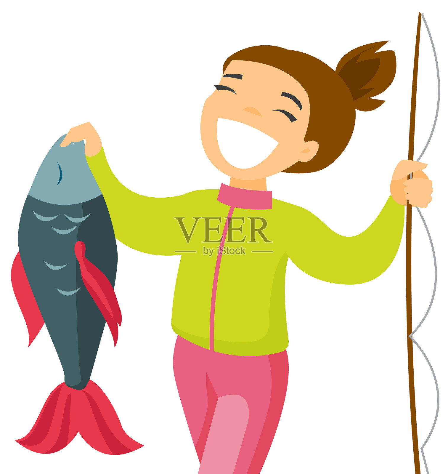 一个白种渔民，手里拿着鱼设计元素图片