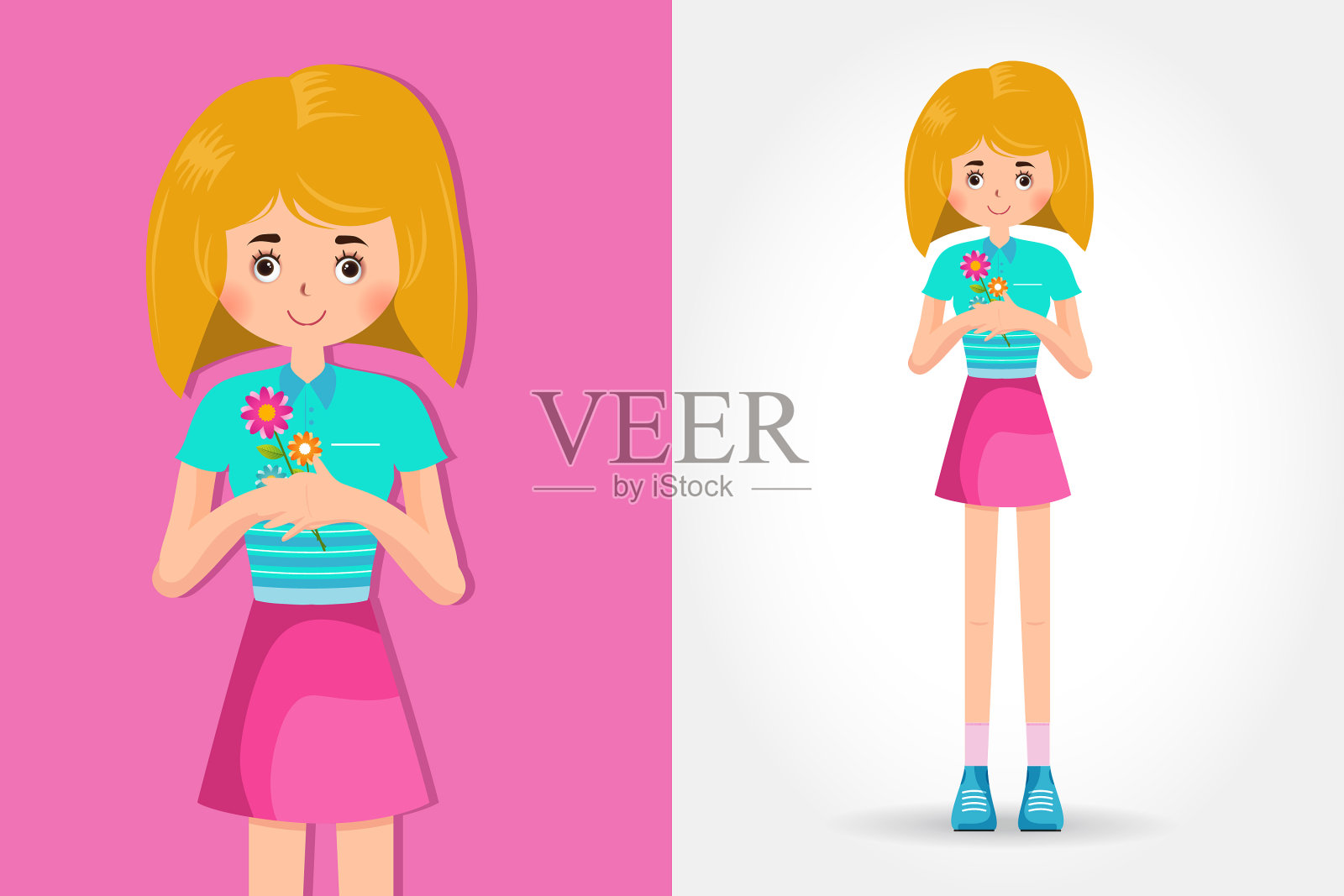 可爱的女孩长头发手绘风格插画图片素材