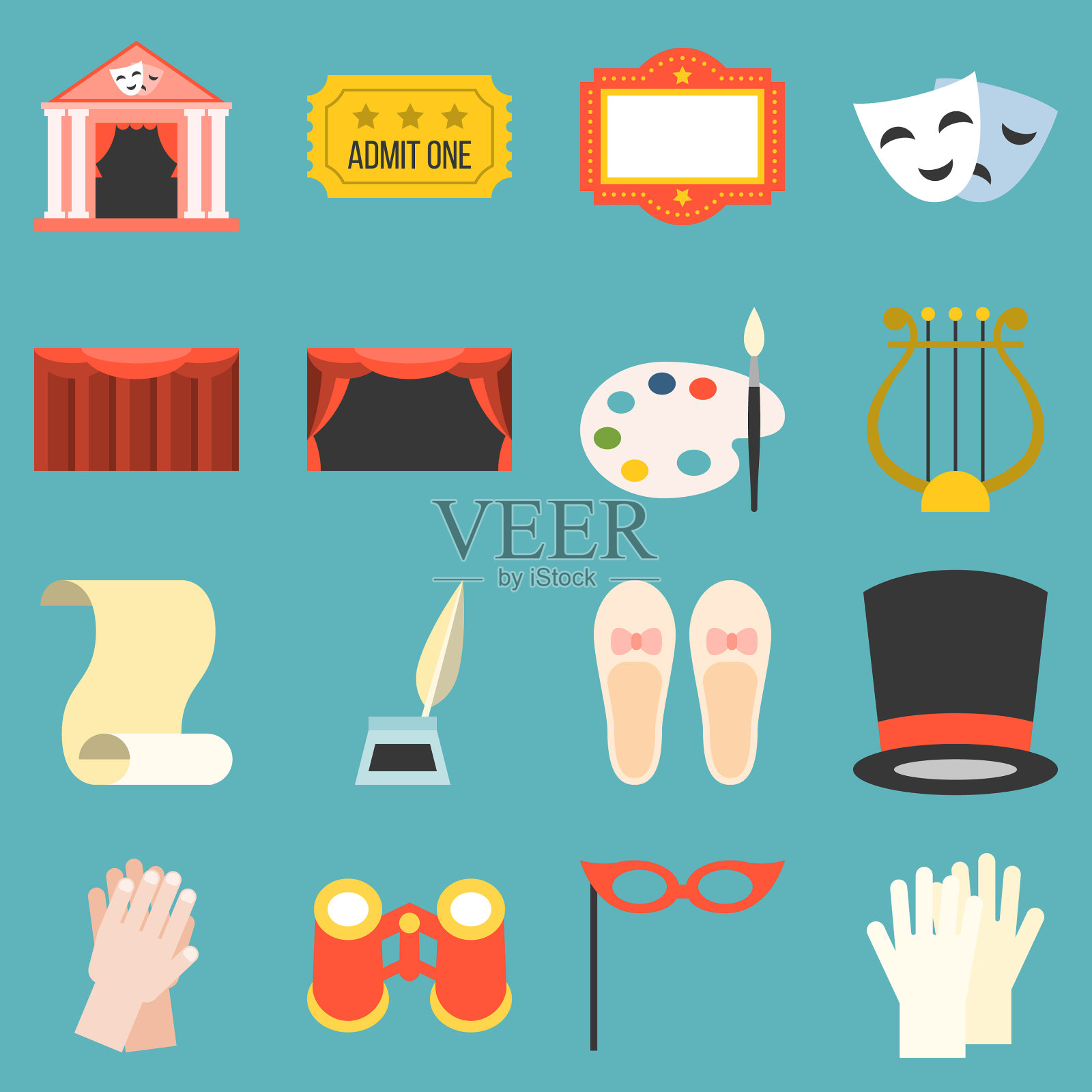 戏剧戏曲图标设置平面设计图标素材