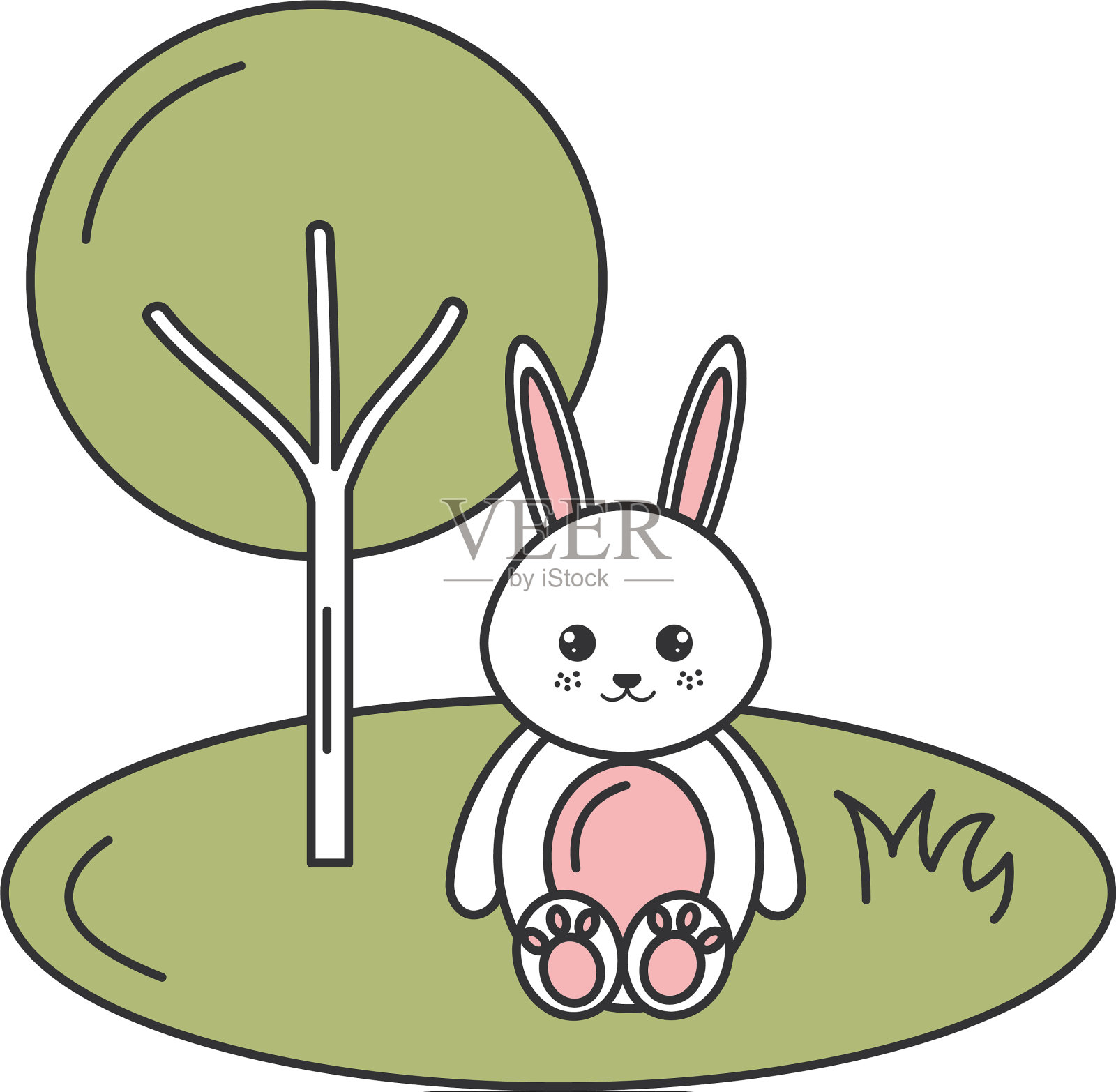 可爱娇嫩的小兔子在公园里的角色设计元素图片