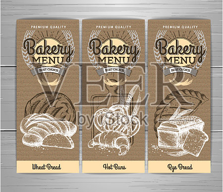 复古烘焙菜单设计在纸板上插画图片素材