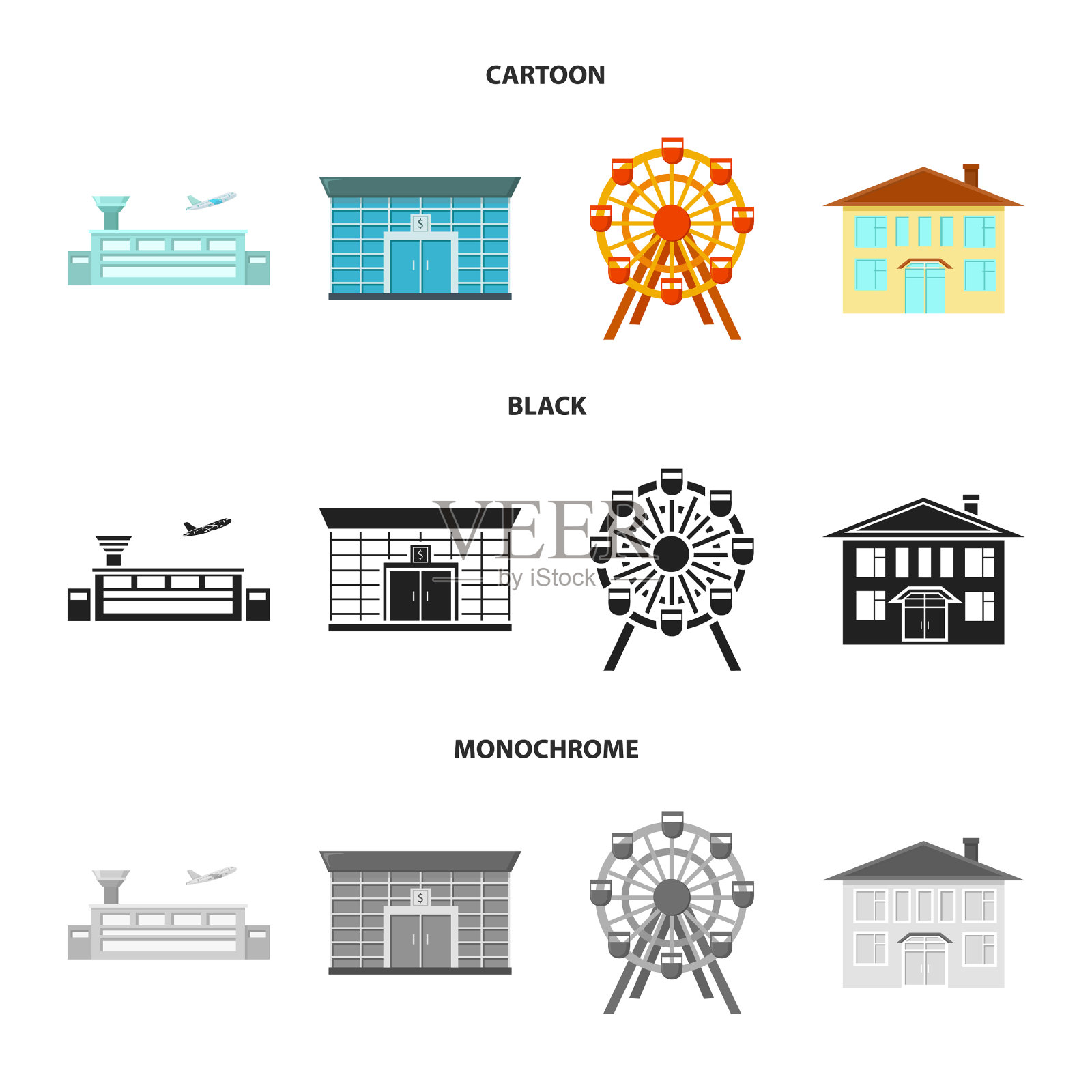 机场银行住宅楼摩天轮插画图片素材