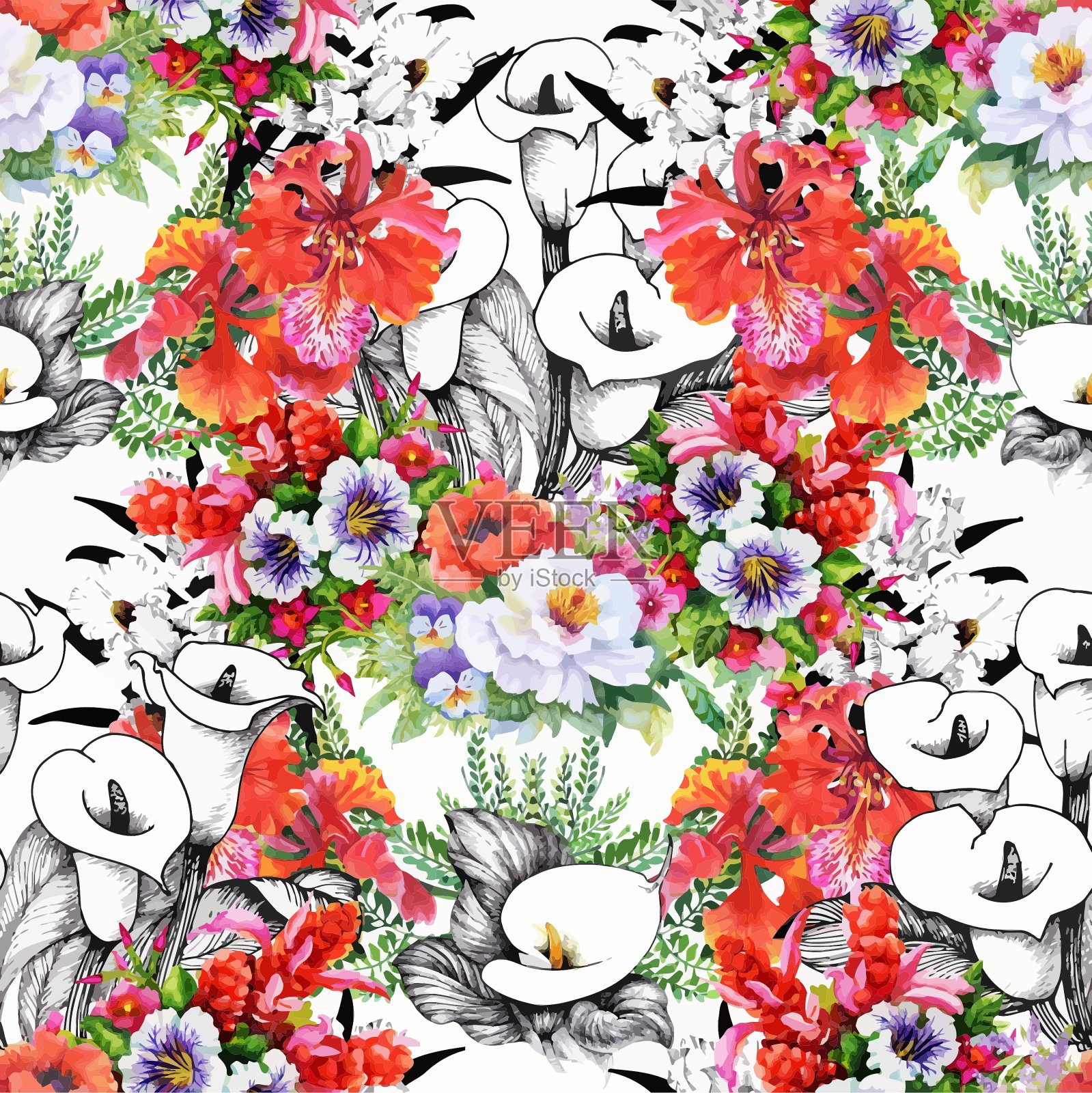 美丽的水彩夏日花园盛开插画图片素材