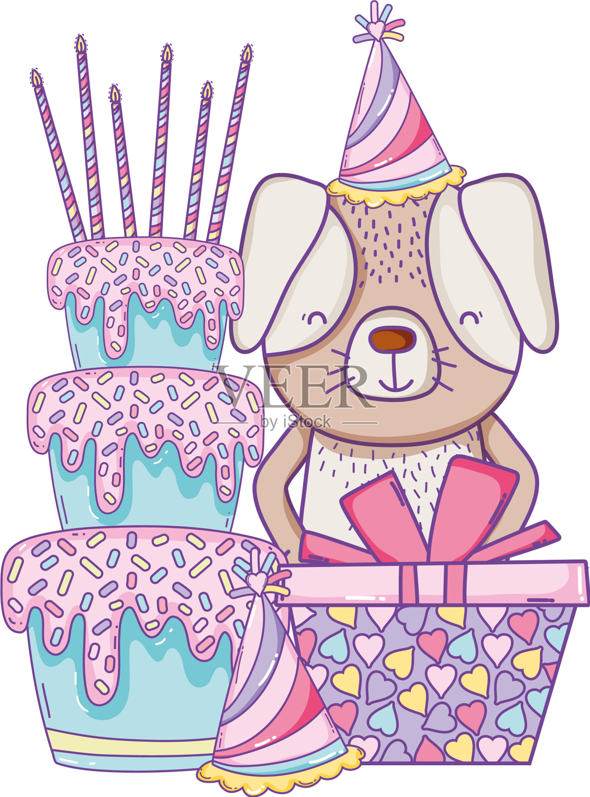 生日快乐可爱的小动物设计元素图片