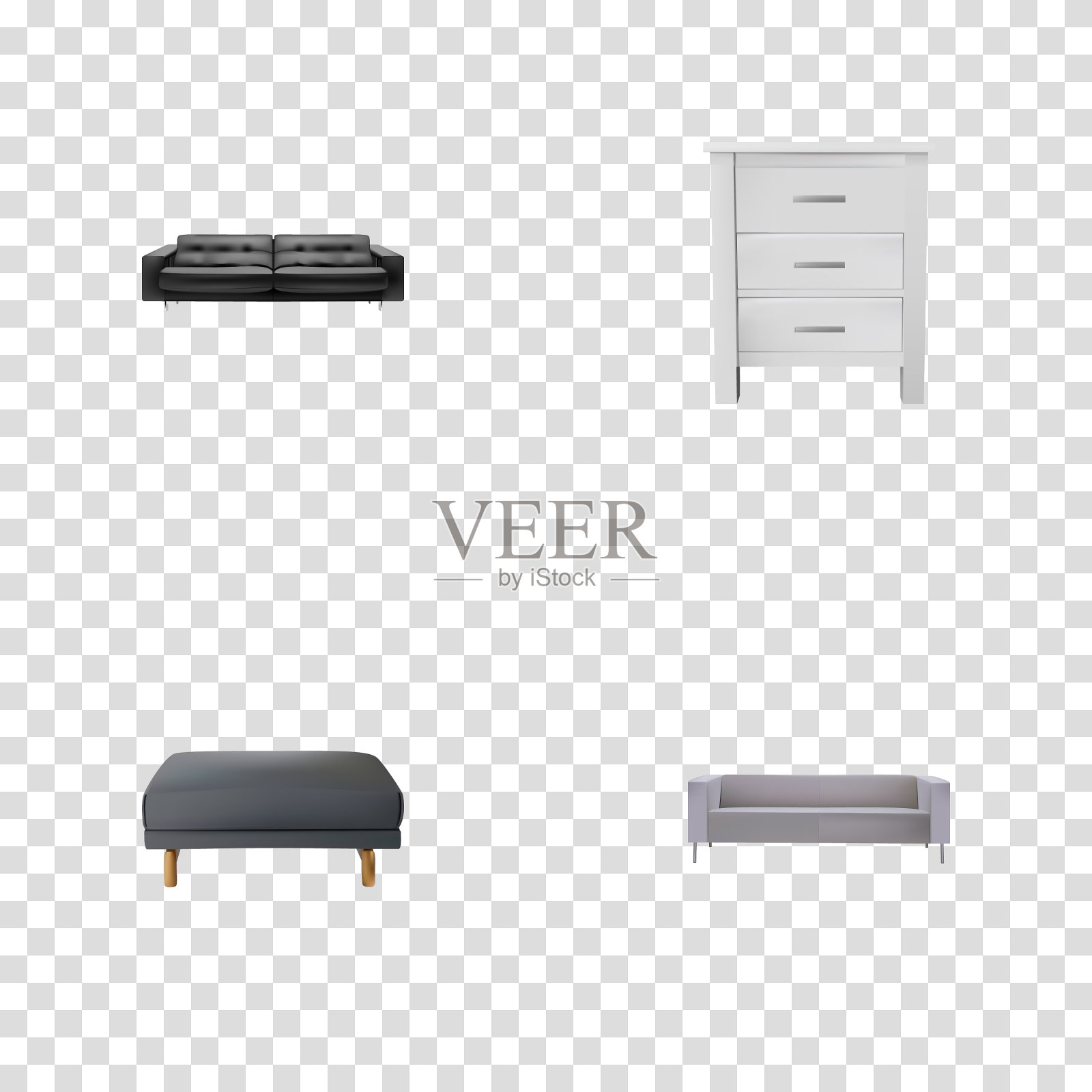 一套设计的现实符号与蒲团休息室插画图片素材