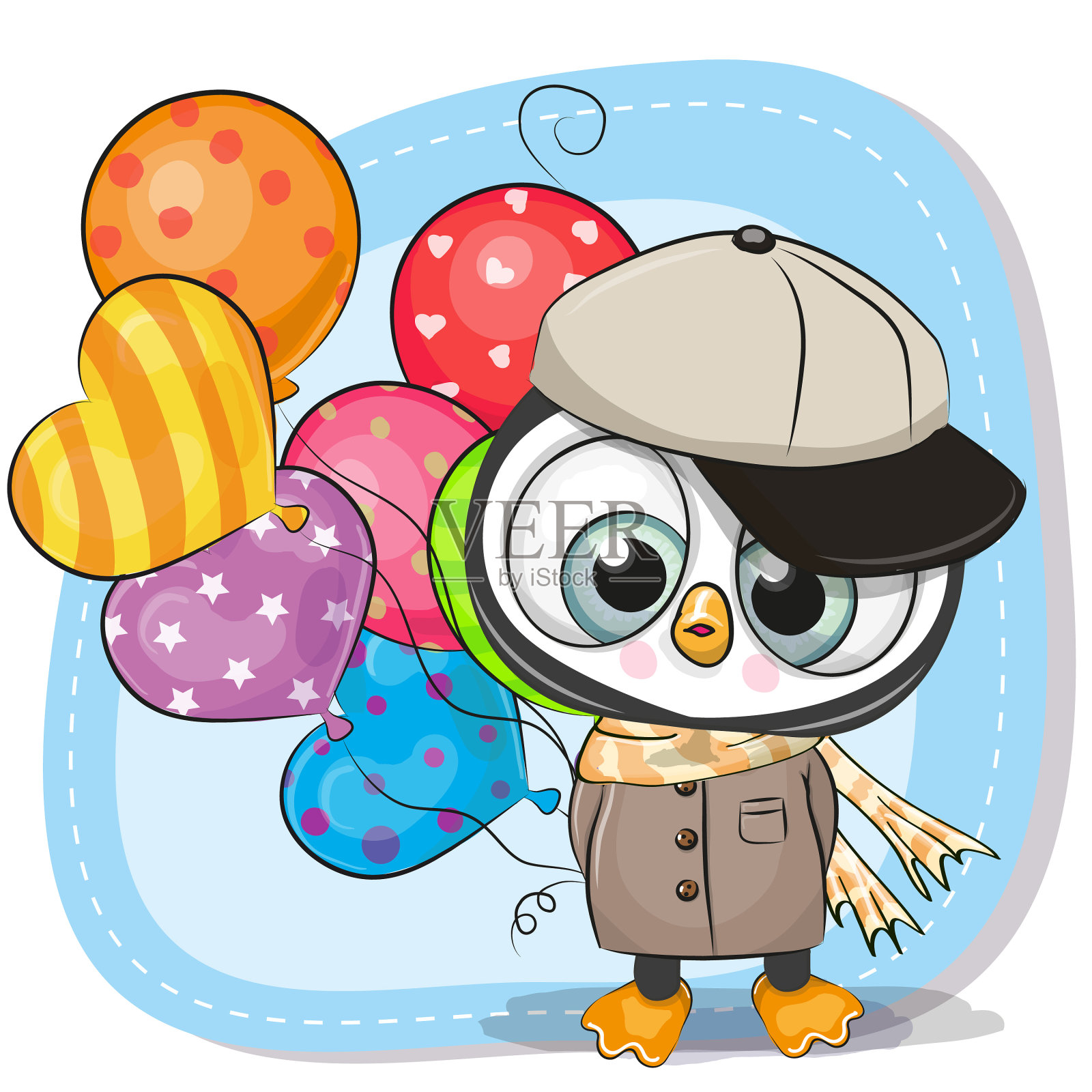 可爱的卡通企鹅和气球设计元素图片
