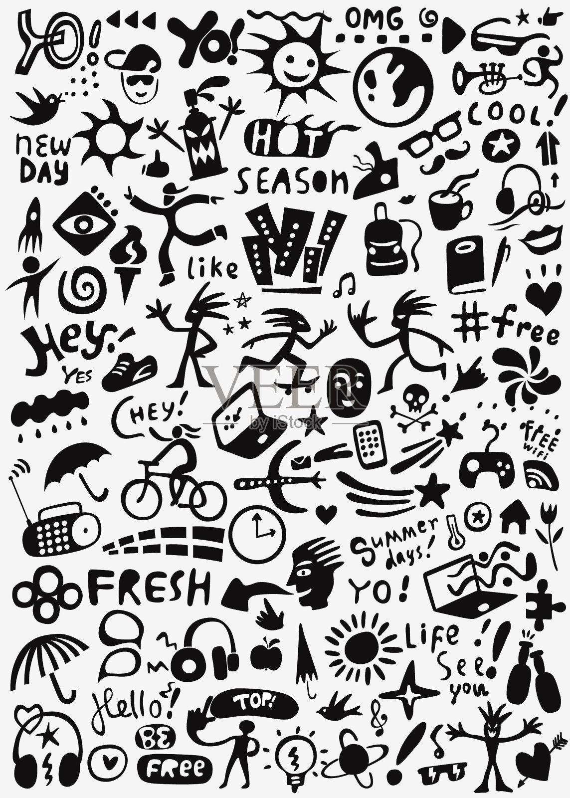 夏天涂鸦集插画图片素材