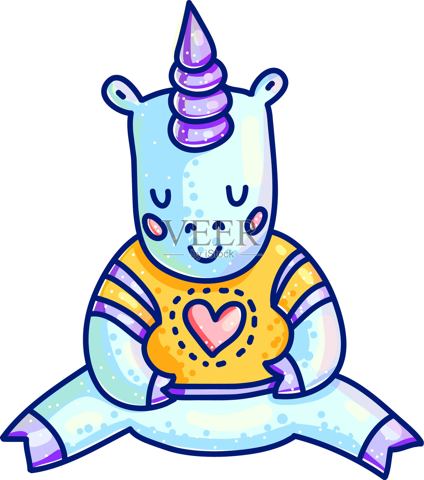 可爱的卡通独角兽在彩色t恤插画图片素材