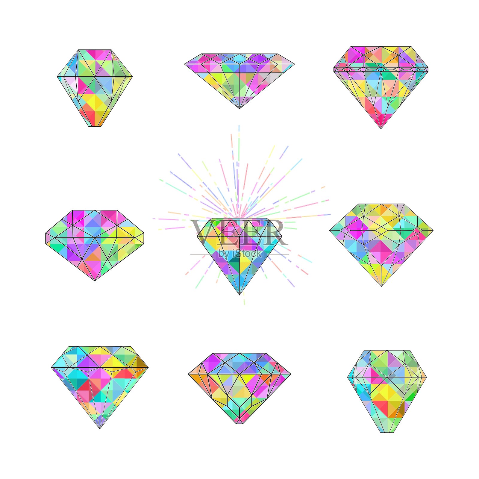 套多边形镶嵌钻石插画图片素材