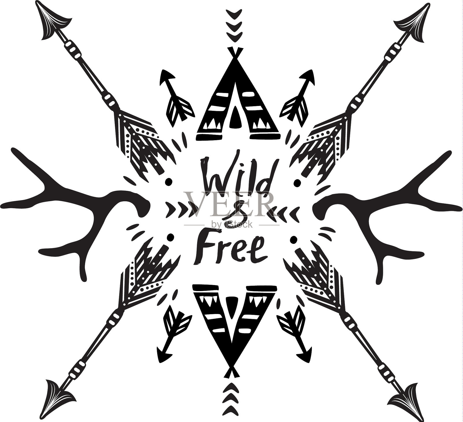 手绘野生自由灵感的字母设计元素图片