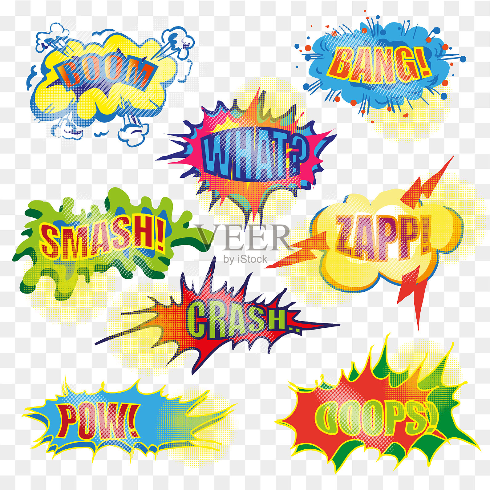 波普艺术漫画爆炸泡泡集设计元素图片