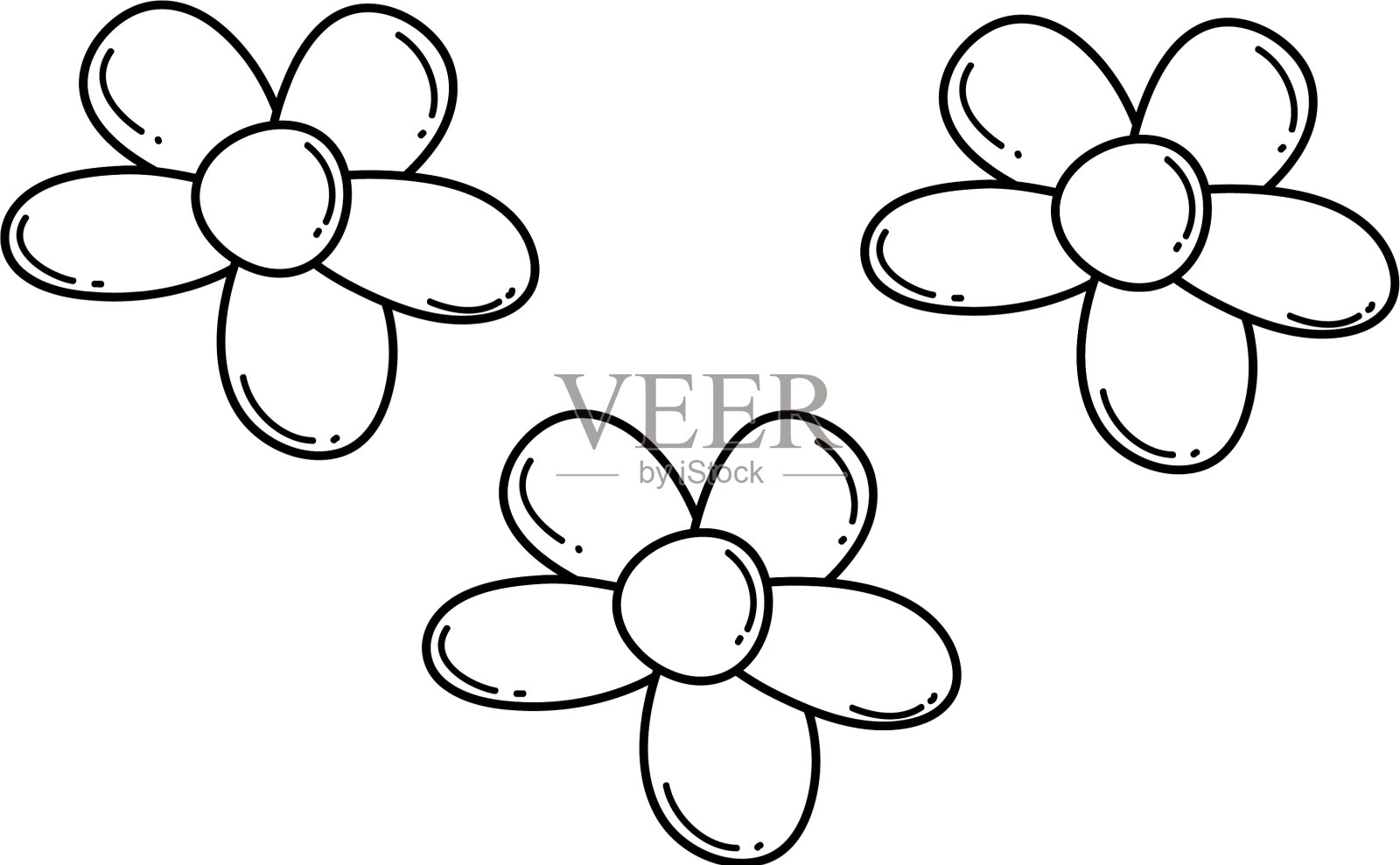 可爱的花卡通黑白设计元素图片