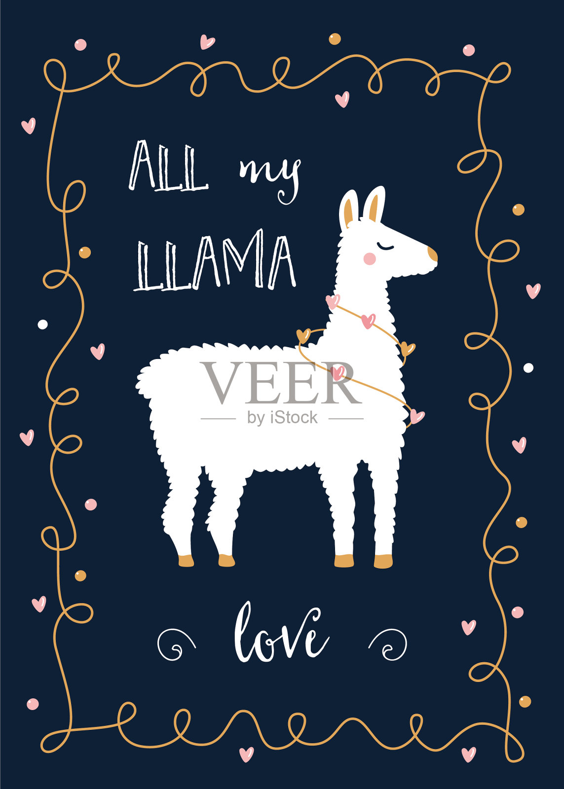 情人节或朋友节卡与羊驼和插画图片素材