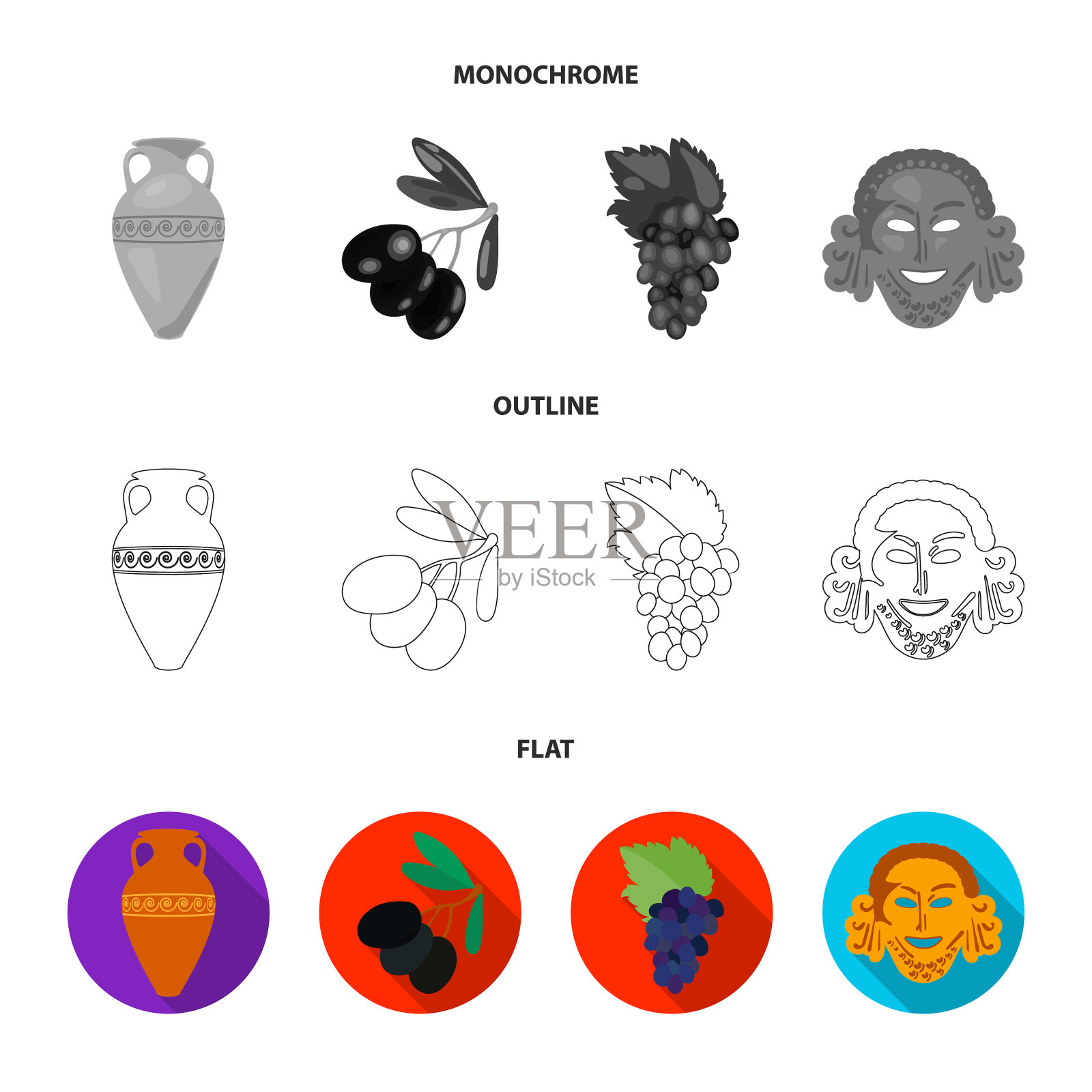 希腊橄榄枝花瓶希腊套收藏品图标素材
