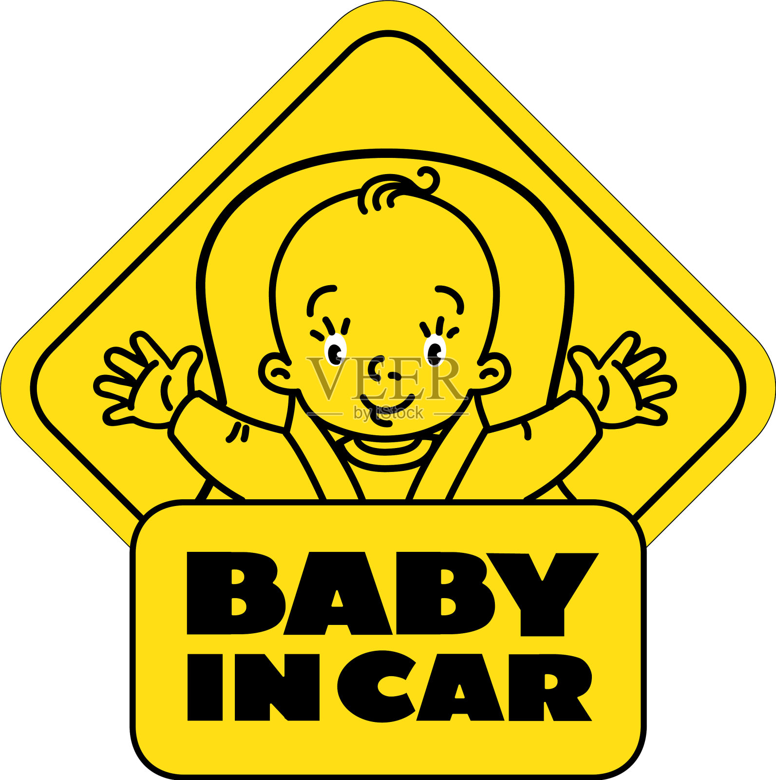 婴儿在汽车座椅后窗的贴纸或标志设计元素图片
