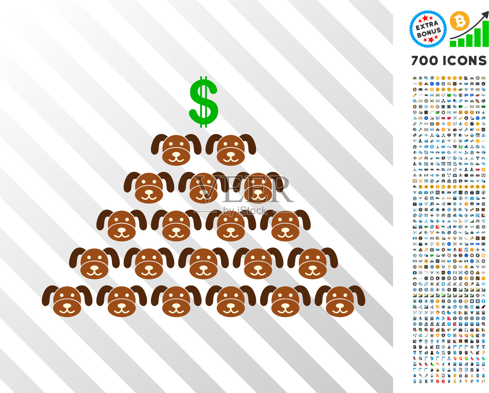 狗币金字塔计划与奖金平面图标插画图片素材
