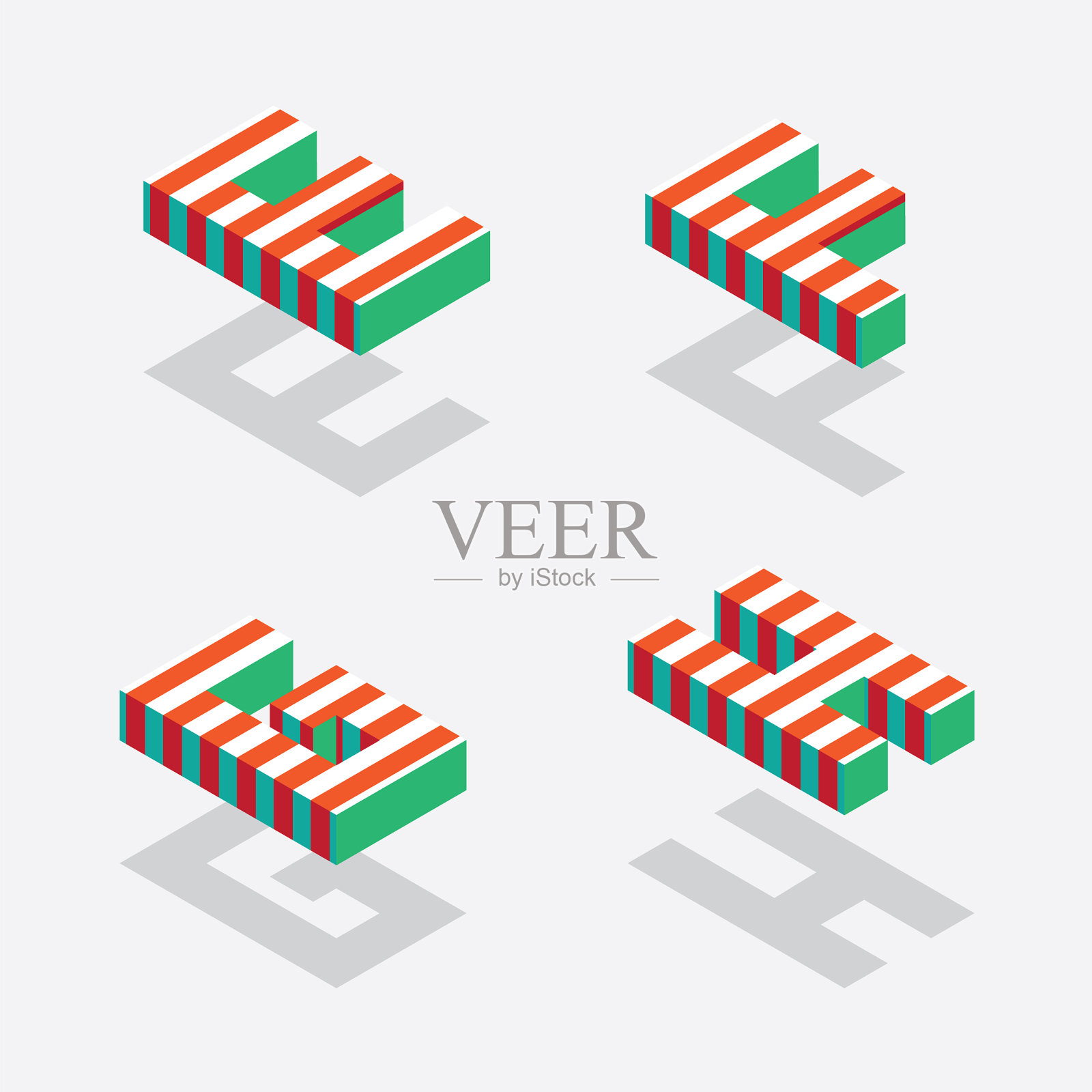 带有鲜红色条纹的英语等距字母插画图片素材