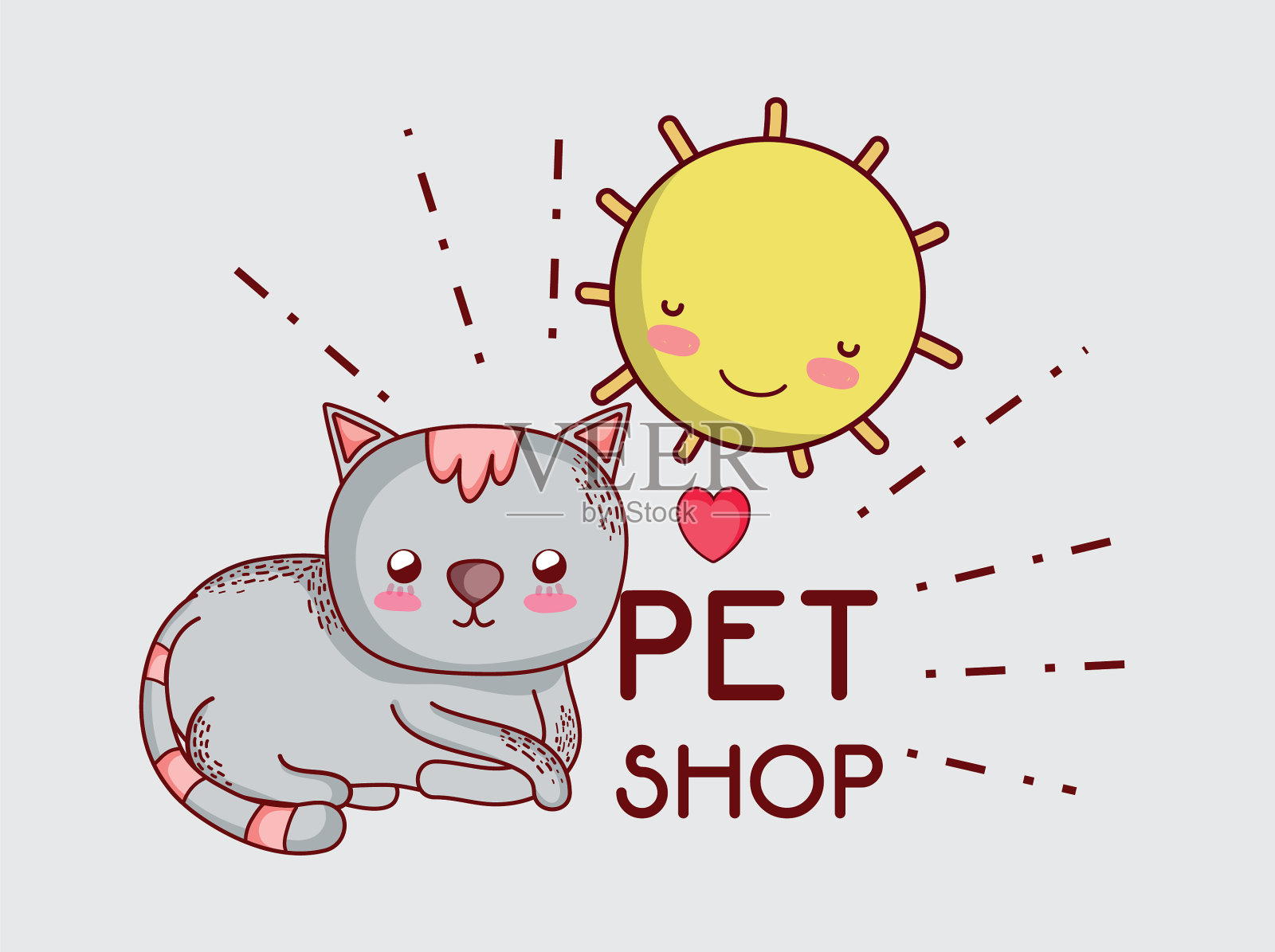 猫在阳光明媚的日子涂鸦卡通插画图片素材